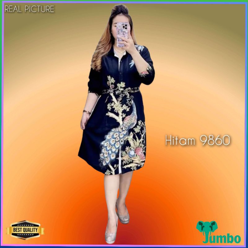Dress Wanita Merak Jumbo LD 120 Gaun Import Kekinian Dress Elegan Hitam 9860