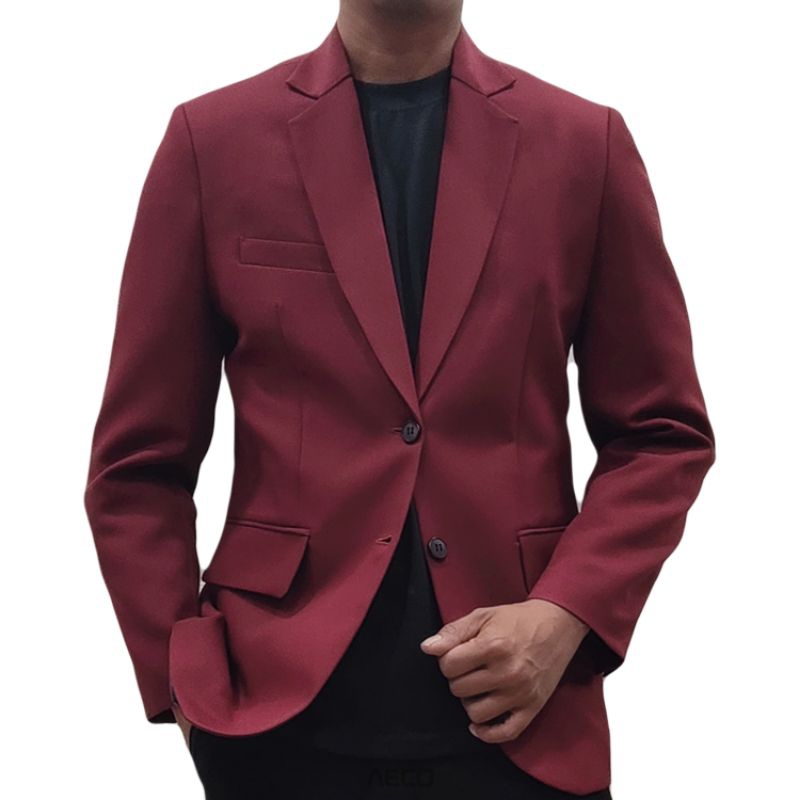 AECO Jas Blazer Pria Casual Elbow Patch Black Slimfit