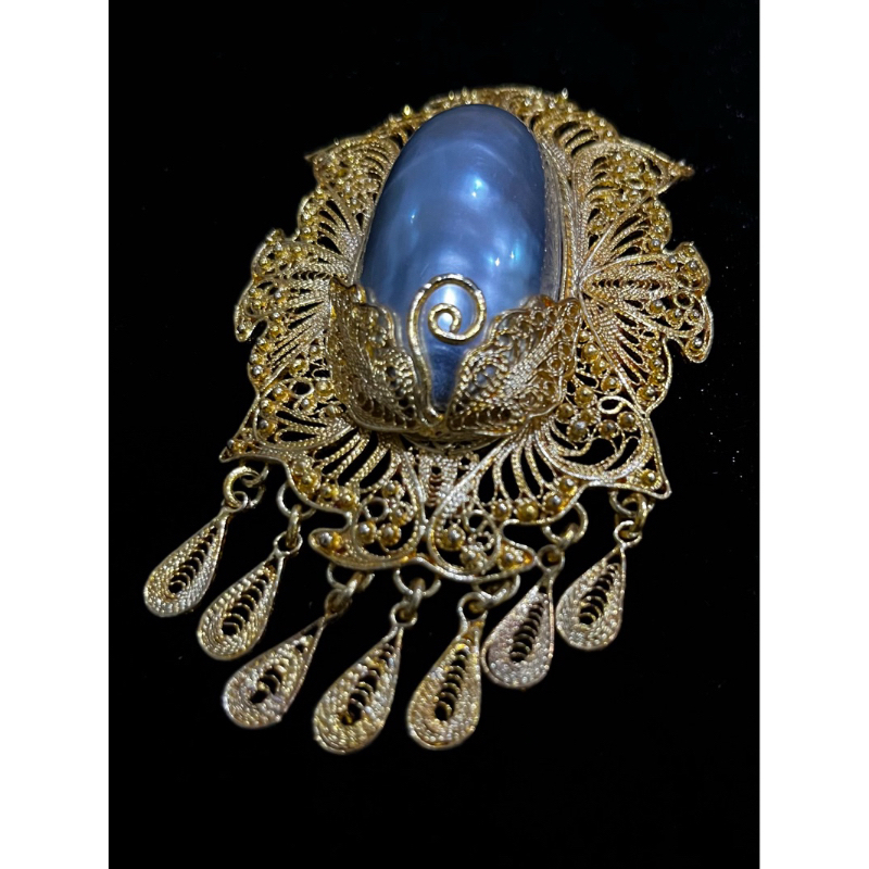 Daunika Large Brooch - Bros Kebaya | Bros Etnik | Bros Tembaga Lapis Emas