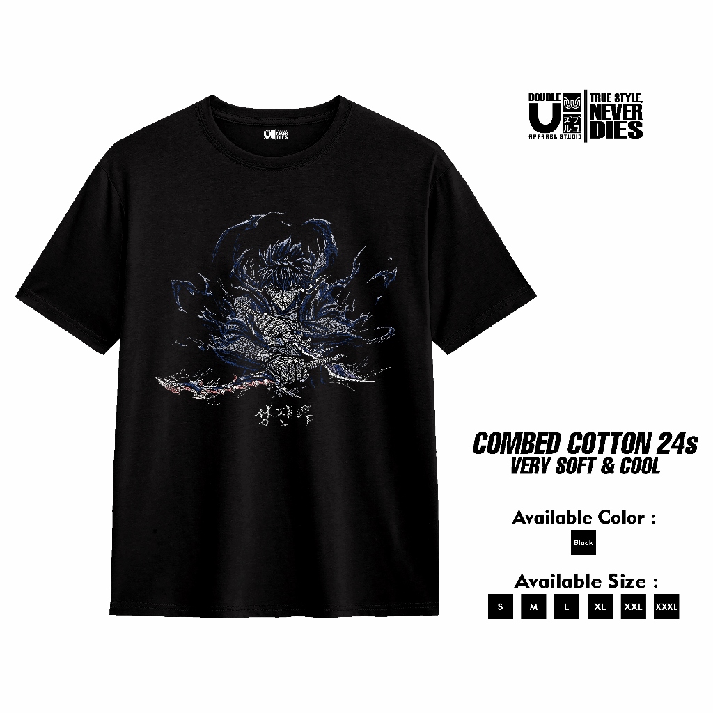 Double U Apparel Tshirt Solo Leveling Sun Jin Woo - Kaos T shirt Hitam Scribbel SL01