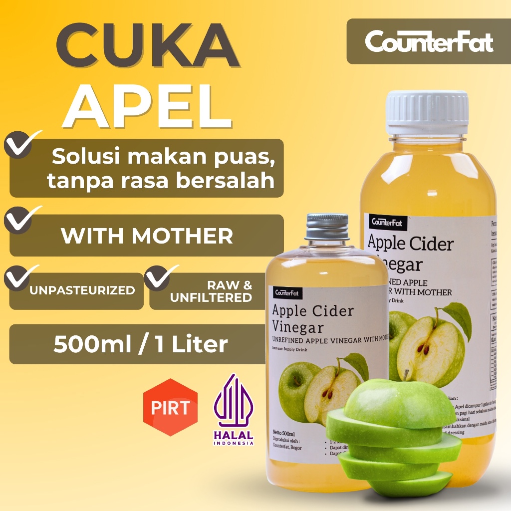 

CounterFat Cuka Apel With The Mother Pure Apple Cider Vinegar Untuk Diet 100% Organic