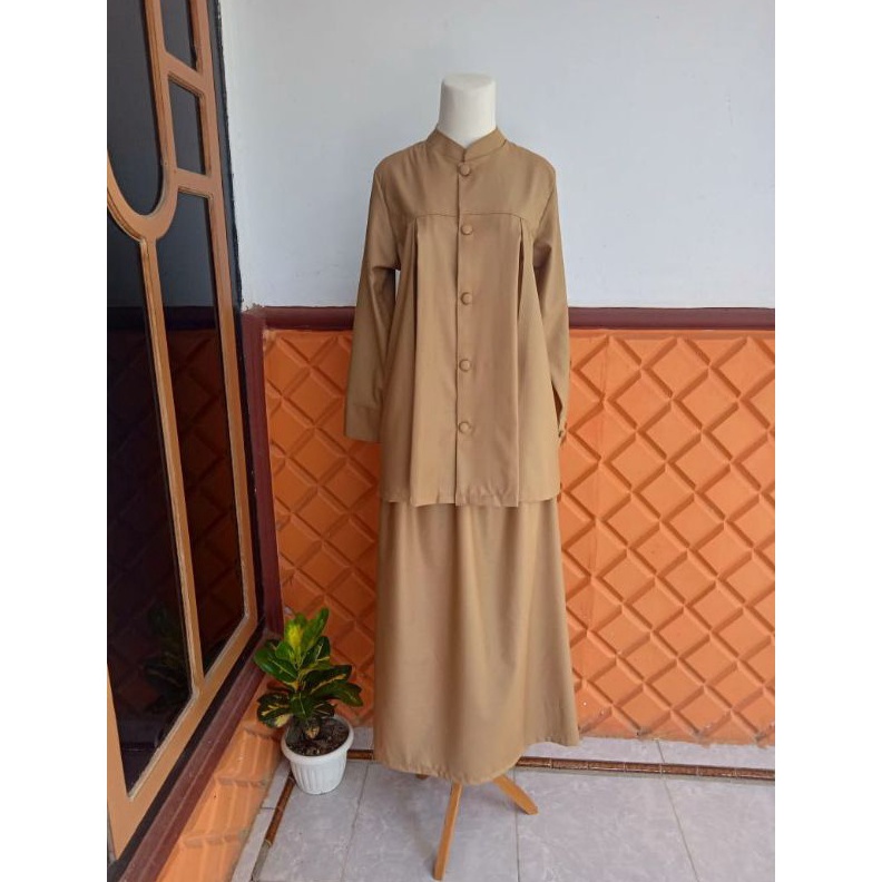 KODE T17N Seragam Pemda PNS Ibu Hamil Toyobo Khaki Setelan Adem Bumil