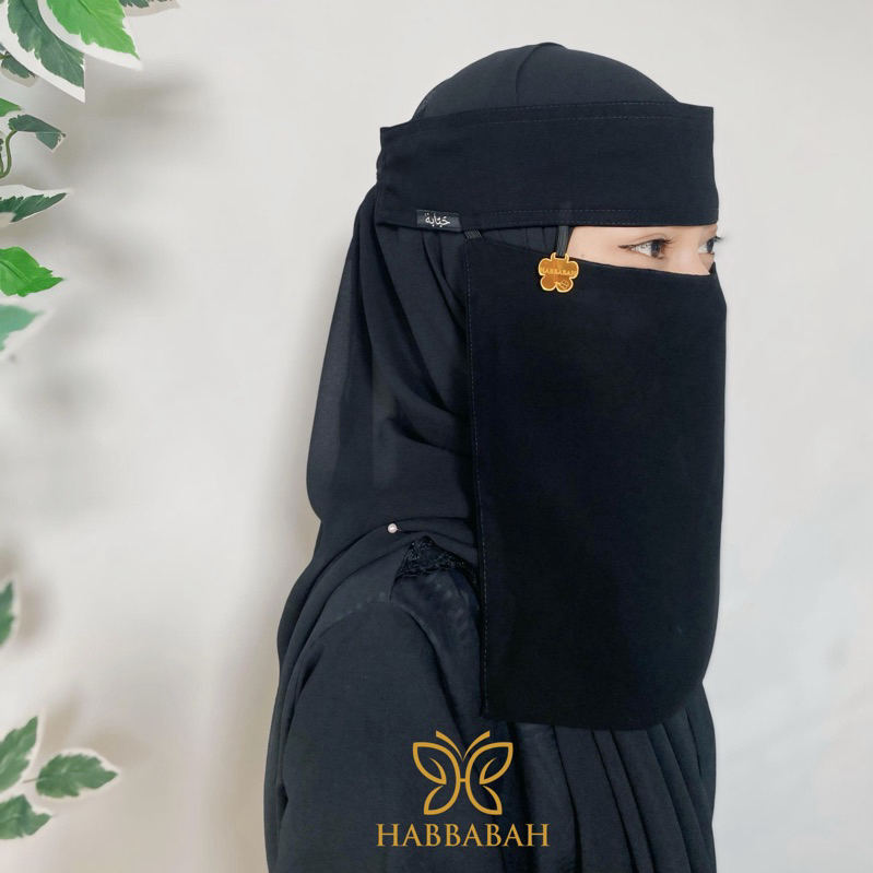 Niqab Bandana Cadar Jetblack Pendek Niqob Liontin Bunga