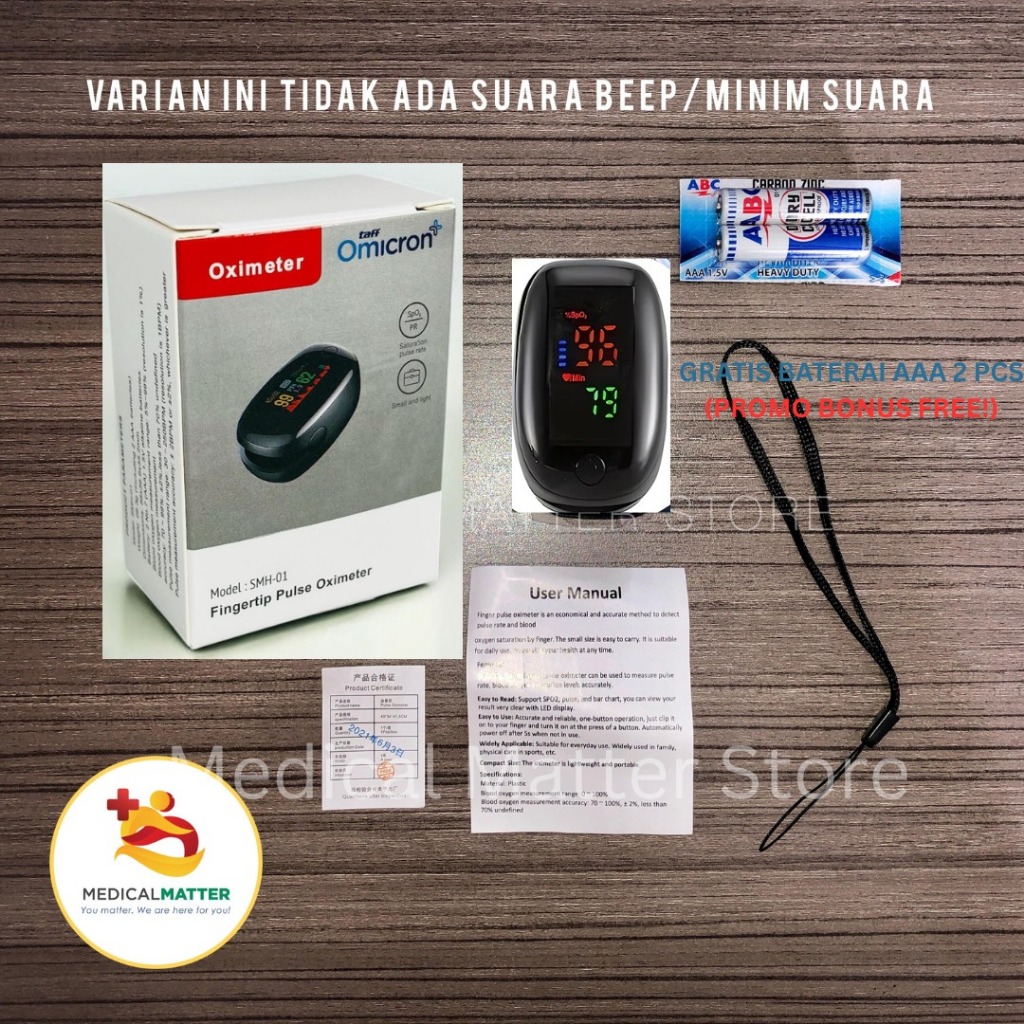 ADY78 TaffOmicron Oxymeter Pulse , Oximeter Fingertip A2 , Omron, Saturasi Oksigen, Bonus Baterai