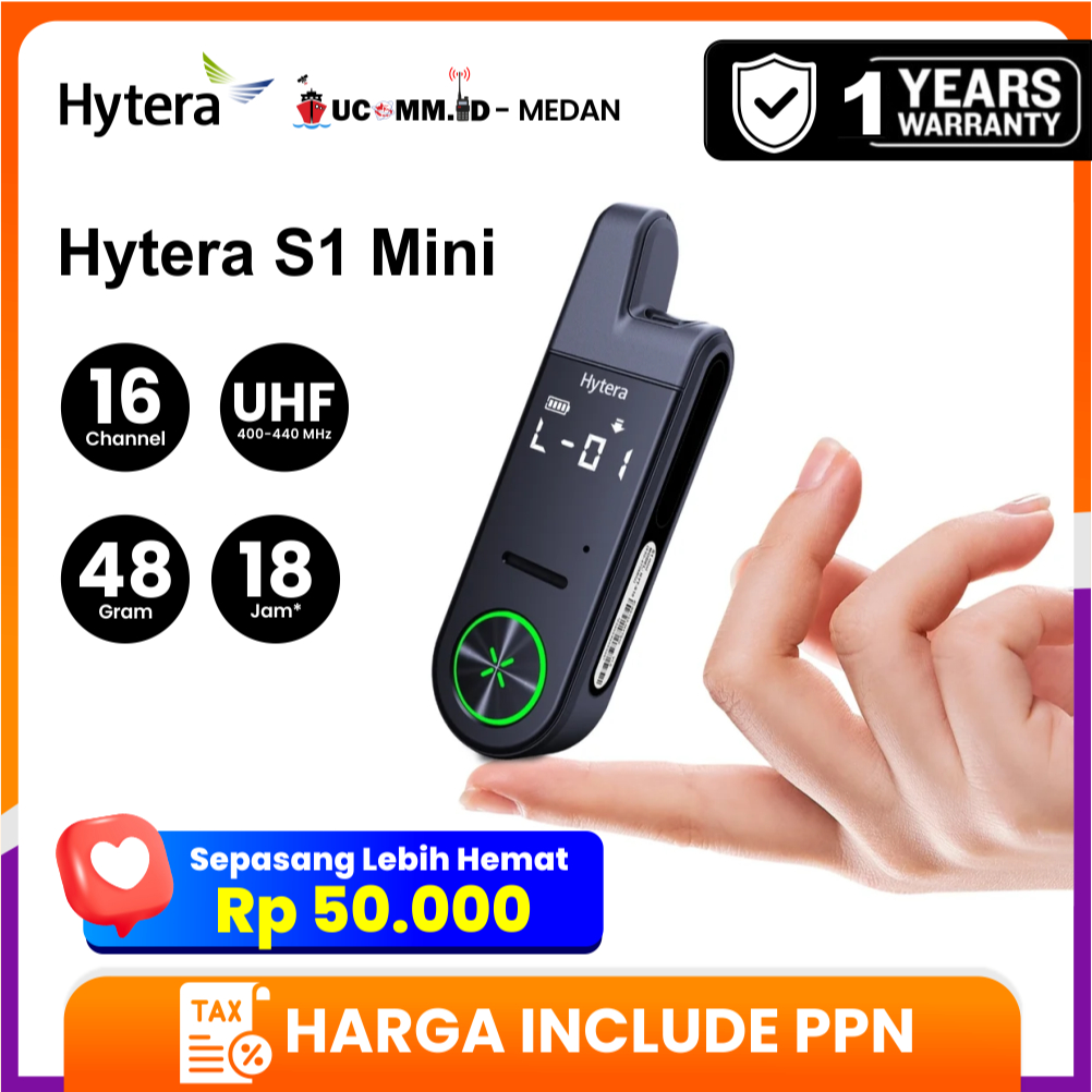 HYTERA S1 Mini Serie 16 Channel UHF 400 - 440 MHz HT Mini Hytera S1 Mini Walkie Talkie Garansi Resmi