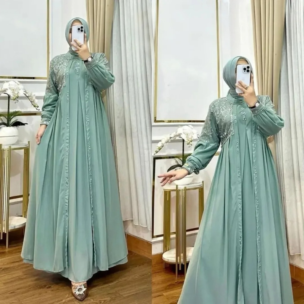 Gamis Wanita Terbaru Luniar Dress NF Baju Muslimah Busui Friendly Bahan Ceruty Babydoll Full Puring 