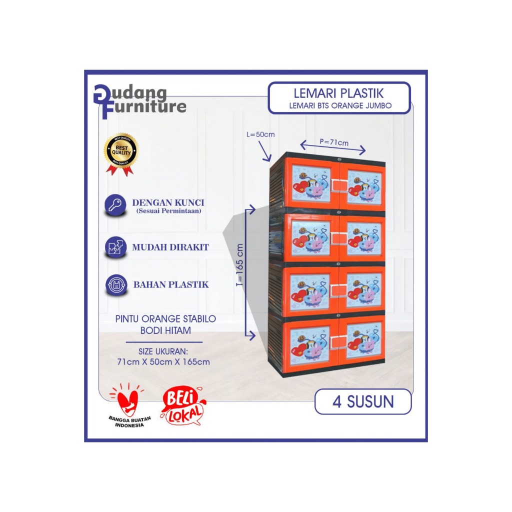 LEMARI JUMBO PLASTIK BTS KUNCI 4 SSN ORANGE (BTS4SSNK-OREN)