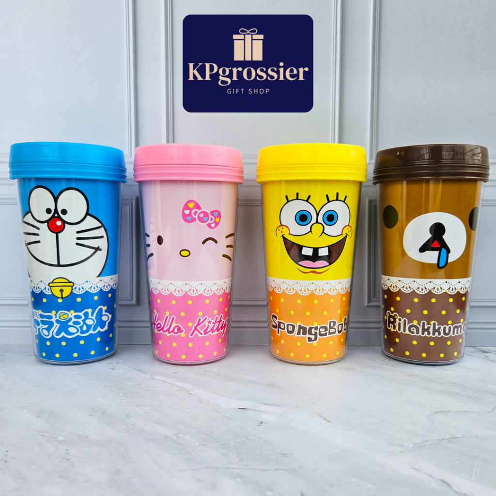 Gelas Tumbler Minum Anak Lucu Karakter Rilakkuma Hello Kitty Doraemon SpongeBob 500 ml