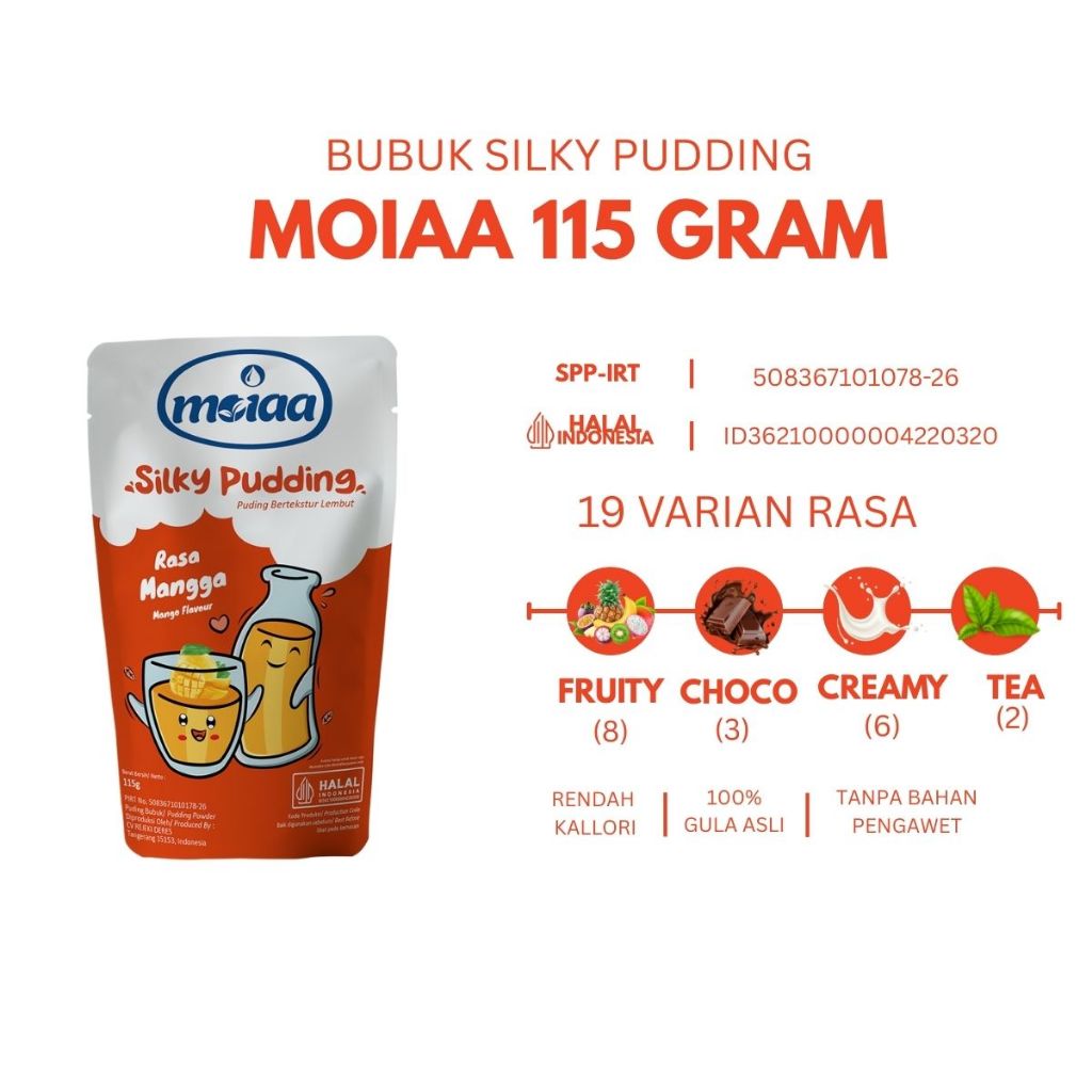 

MOIAA - Silky Pudding 115 gram / Bubuk Puding dengan 7 rasa/ Cemilan Praktis / New Produk