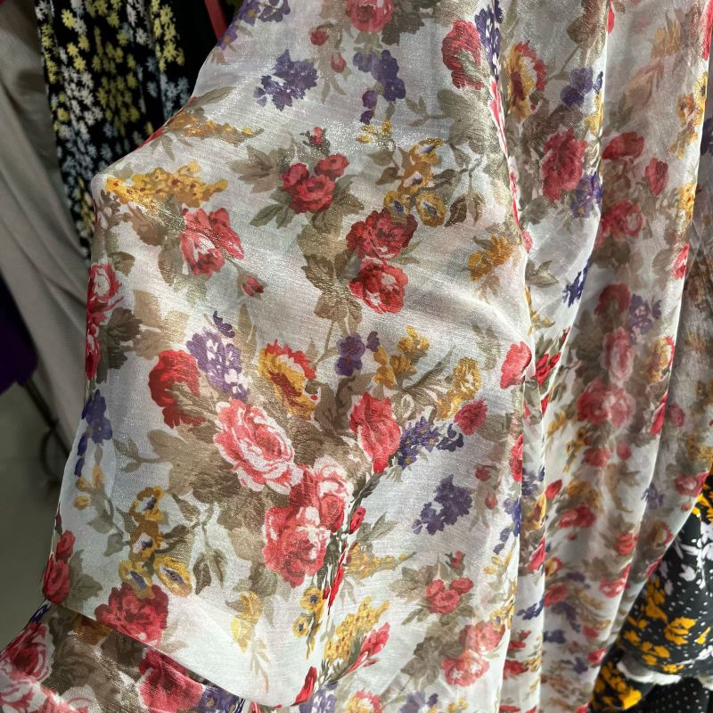 kain sifon salju motif bunga / kain sifon sutra motif