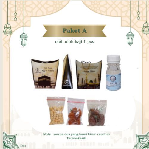 

PAKET A 1 PCS DUS TALI OLEH OLEH HAJI/UMROH. BOTOL+AIR ZAM ZAM, KURMA, KISMIS, KACANG ARAB