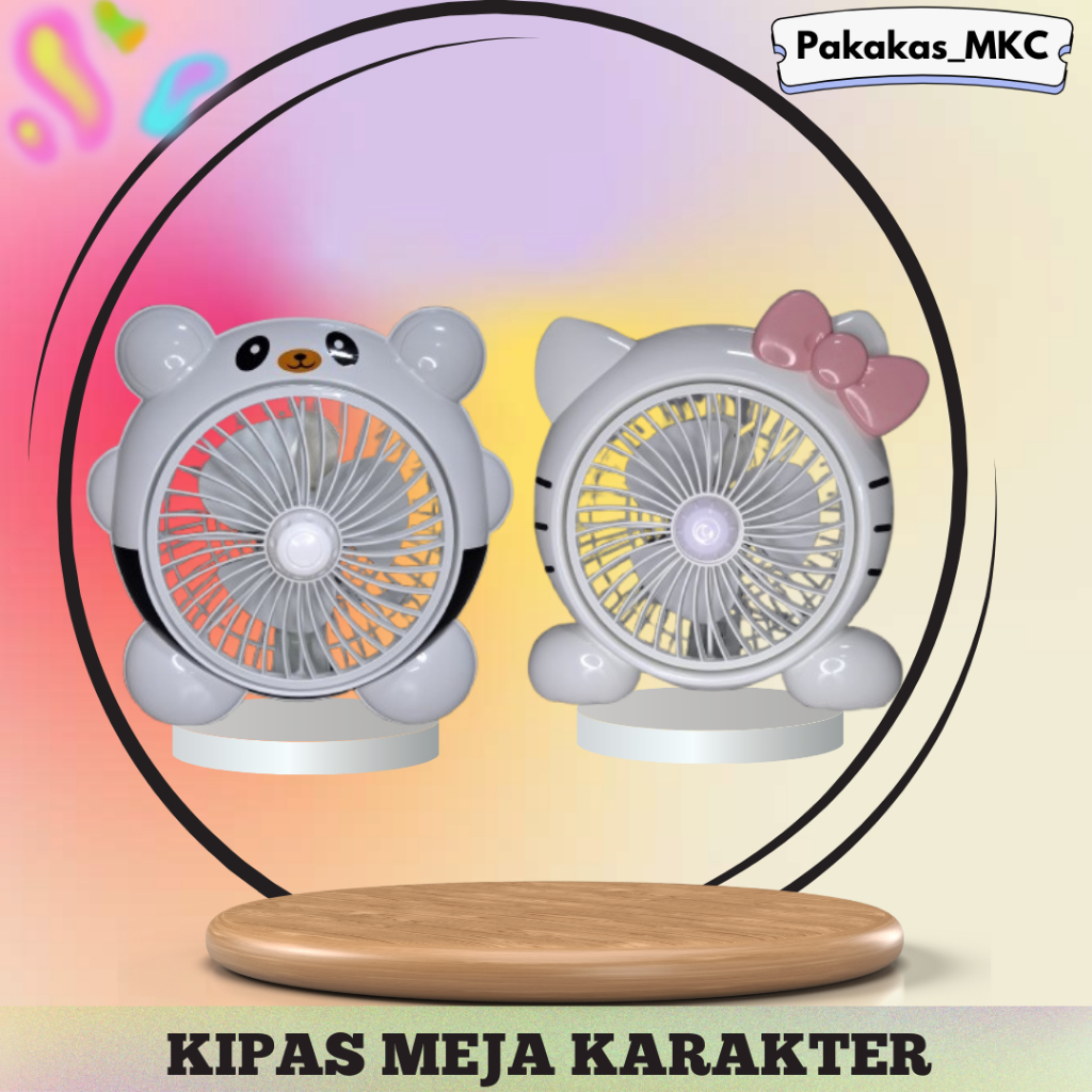 KIPAS ANGIN MEJA KARAKTER LUCU PANDA/HELLO KITTY ANGIN KENCANG