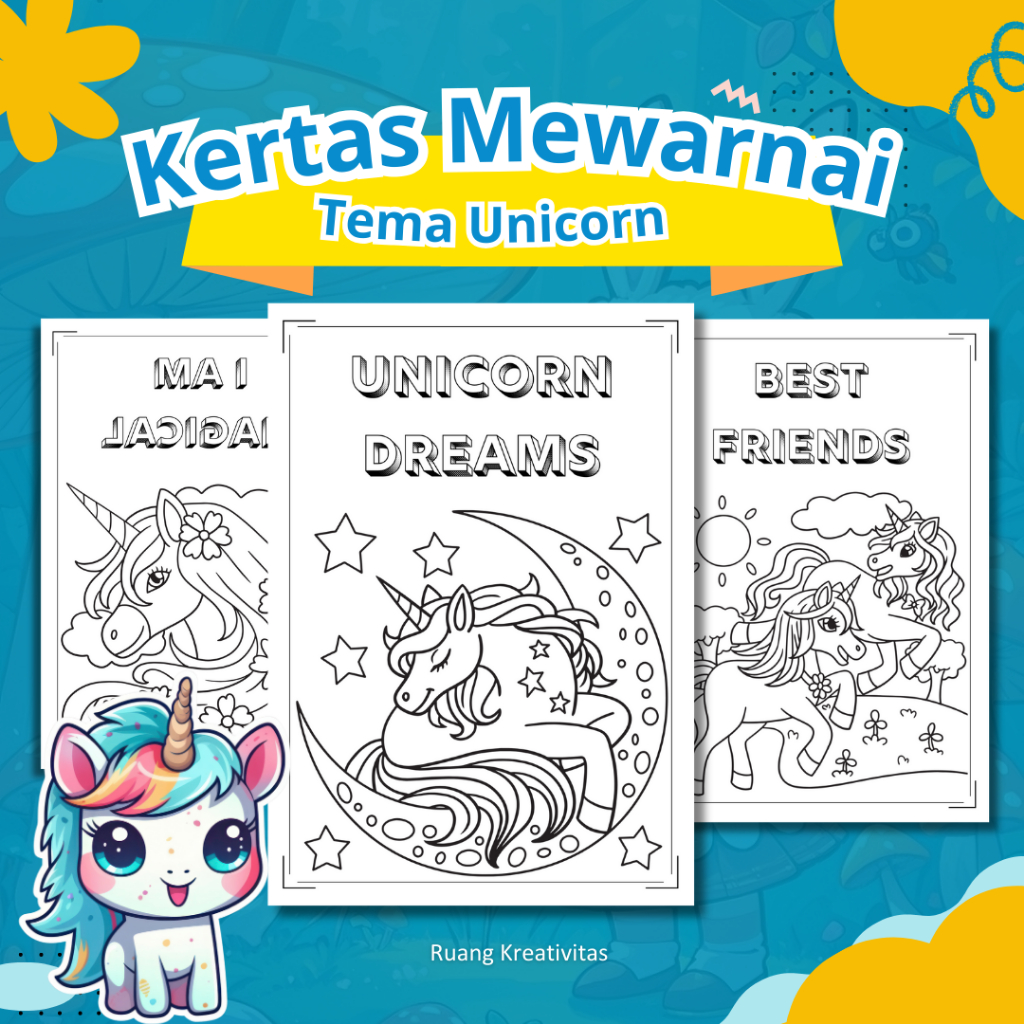 

LEMBAR KERTAS MEWARNAI ANAK TEMA Unicorn / KERTAS GAMBAR MEWARNAI UNTUK ANAK PAUD TK SD - A4 TEBAL