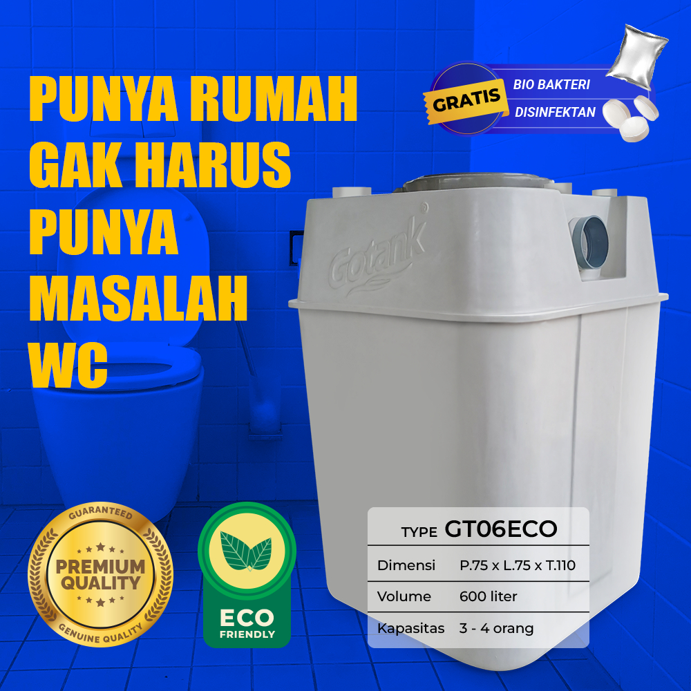 Septic Tank Bio Fiberglass 600L | Anti Bocor & Tanpa Sedot | GOTANK GT06ECO | Kapasitas 3–4 Orang