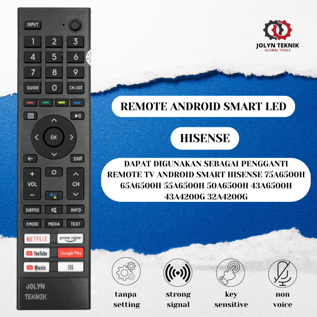 Remote TV Hisense Smart Android / Remot Hisense Android Smart TV LCD LED UHD 4K 43A6500H 32A4200G