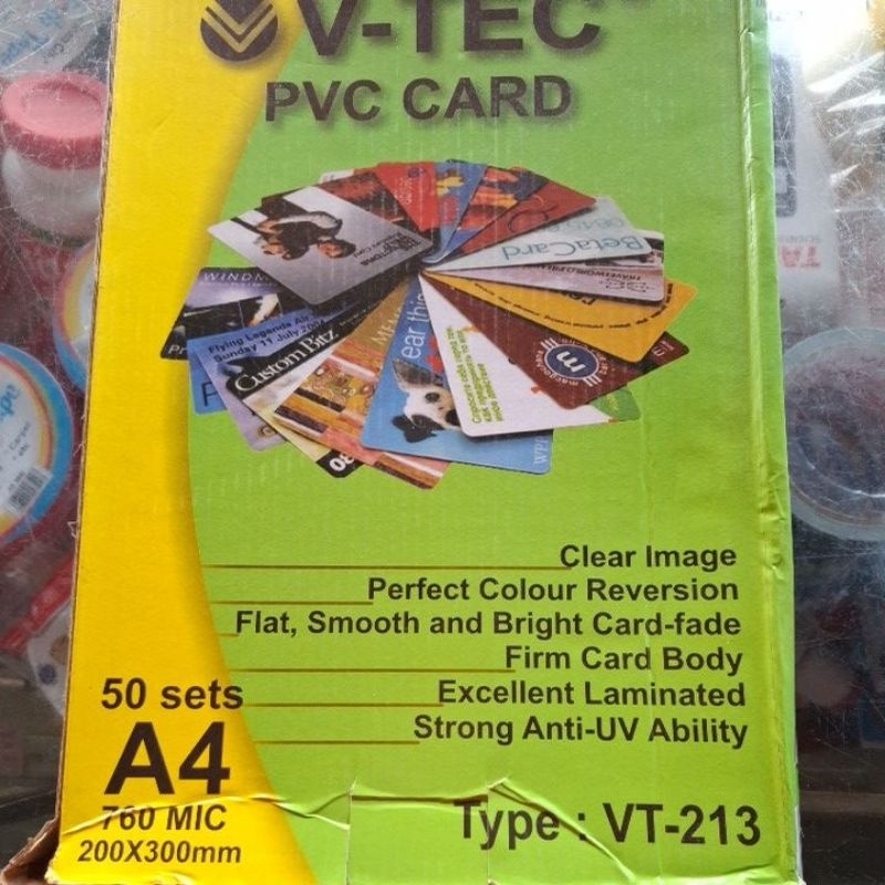

kertas PVC/kertas ID card / PVC CARD A4 1Pak isi 50 set 20x30cm 760mic VTEC type: VT-213