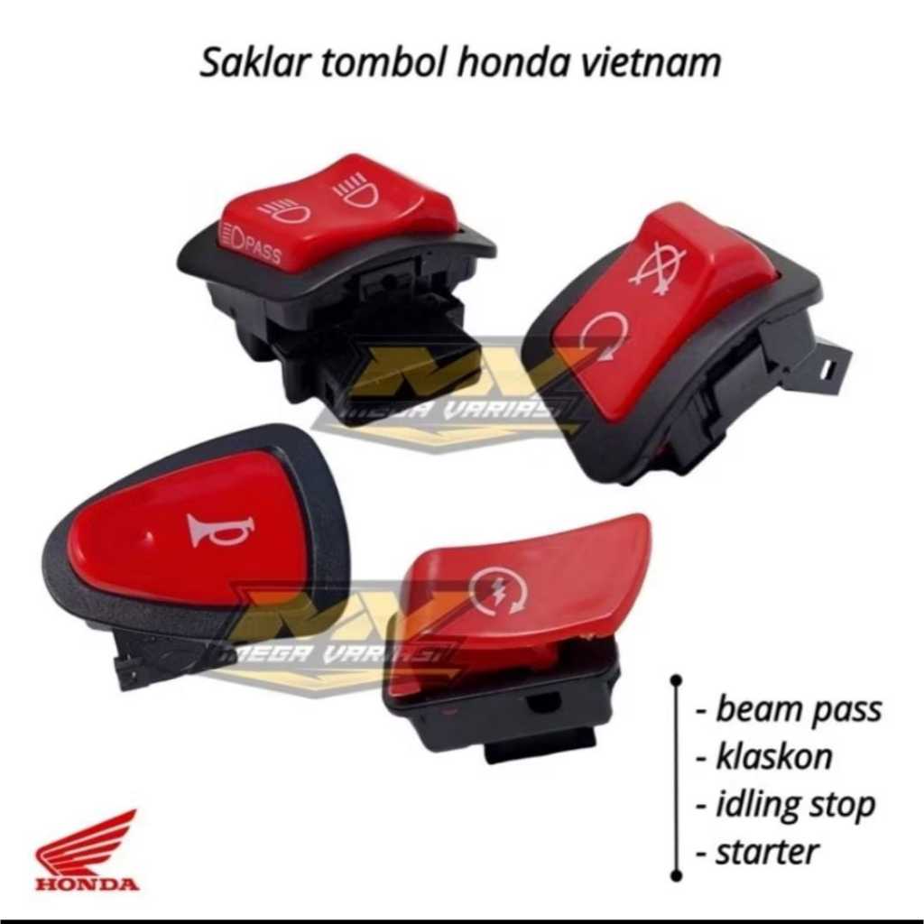 Tombol Saklar Klakson,Beam Pas,Starter,Idling Stop Model Vietnam,Soket 4 pin