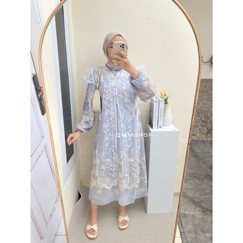 QIAVI SOP - MIDI DRESS BRUKAT /Gamis pendek Muslim /Midi dress brukat /gamis midi kondangan / baju p