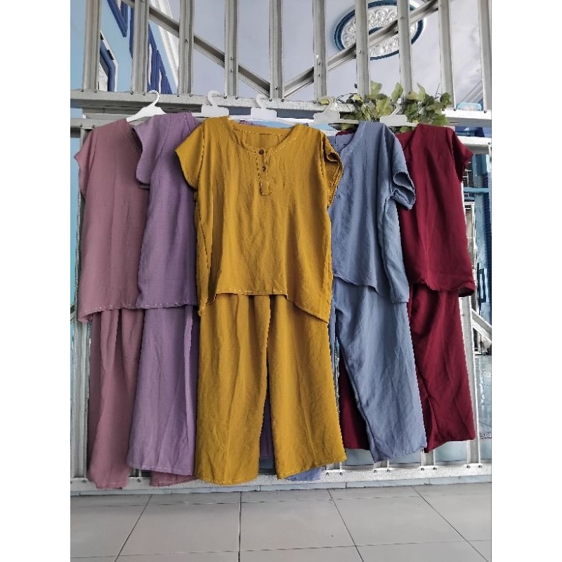 Setelan lengan pendek crinkle