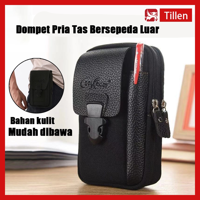 Tas Pinggang Pria Dompet Hp Bahan Kanvas Kulit/Tas Hp Pria Pinggang/Dompet Hp/Dompet Hp Pinggan/Muda
