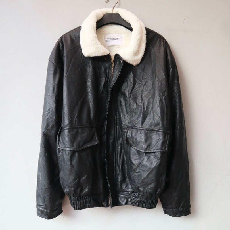 Jaket kulit XXL jumbo sintetis faux pu oscar poliester bomber oversize overfit boxy varsity pilot av