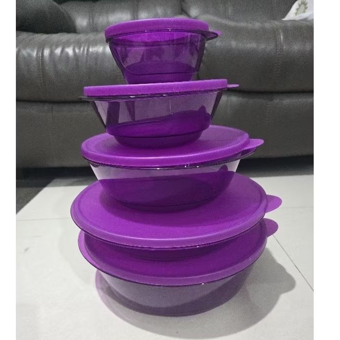 Tupperware 3S bowl 1Pc ecer ungu mangkuk saji mangkuk dengan tutup cantik bening bukan crystal plast