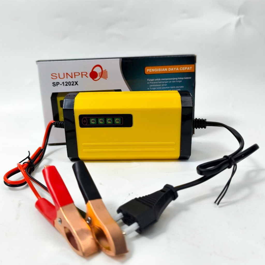 REKOMENDASI Adaptor Charger Aki Pengisi Daya Cepat Aki Sunpro SP-1202X 12V2A 12Volt 2Ampere 220Watt