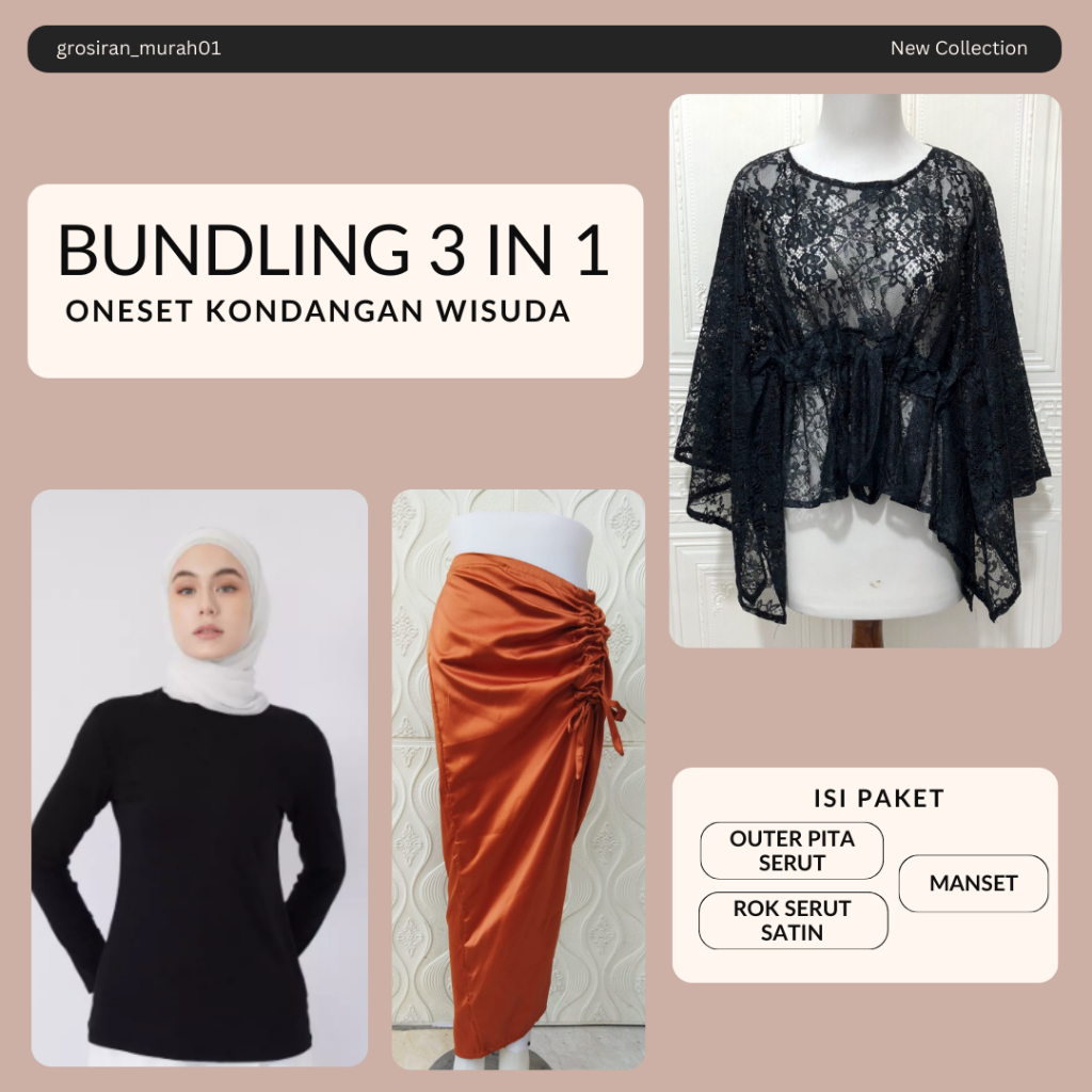 Bundling 3in1 SET KEBAYA MODERN Oneset kebaya modern brokat wisuda lamaran bridesmaids jumbo set keb