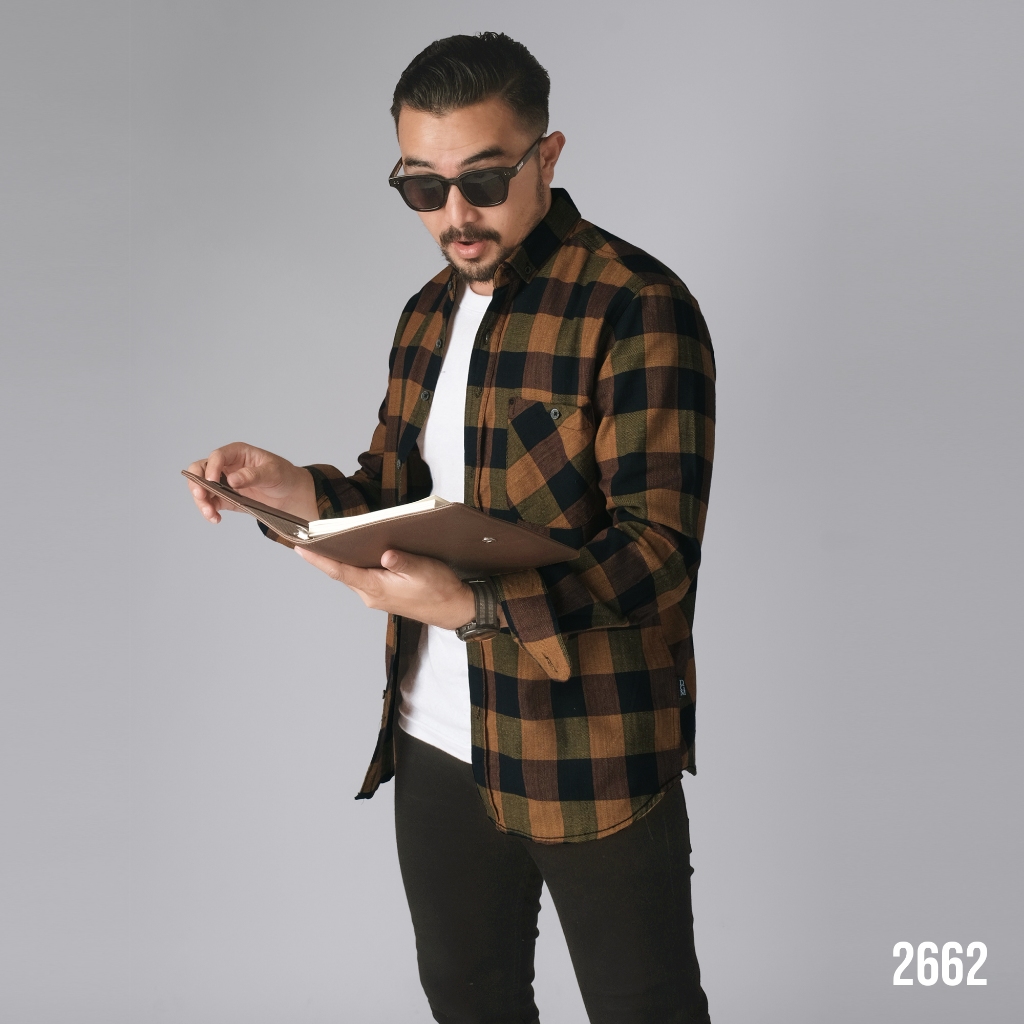 PAKAJI Kemeja Pria Flanel Panjang Premium Kotak Kotak Kemeja Flanel Kuning - Hitam 2662