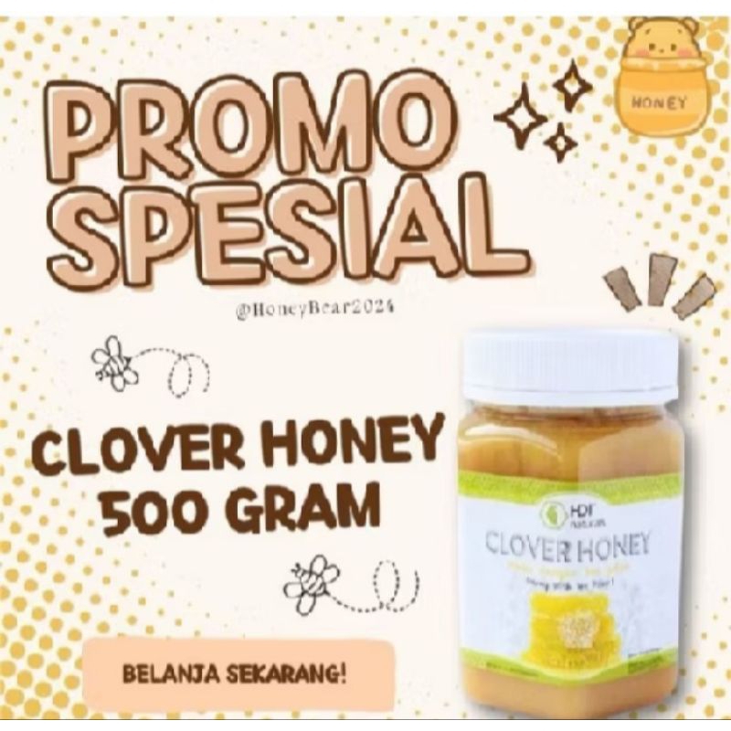 

madu clover honey 500gr exp 2028 free sendok kayu