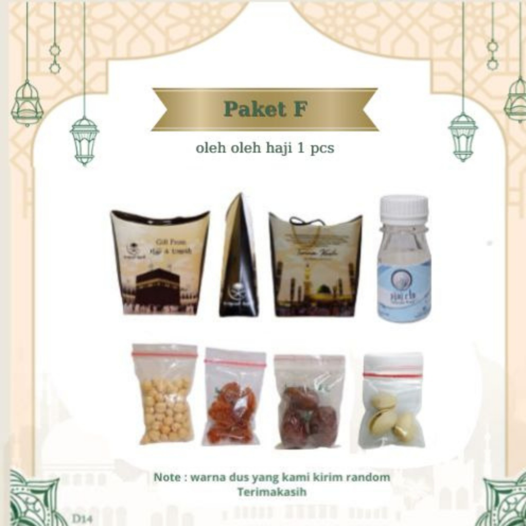 

PAKET F 1 PCS DUS TALI OLEH OLEH HAJI/UMROH. BOTOL+AIR ZAM ZAM, KURMA, KISMIS, KACANG ARAB, KACANG PISTASIO