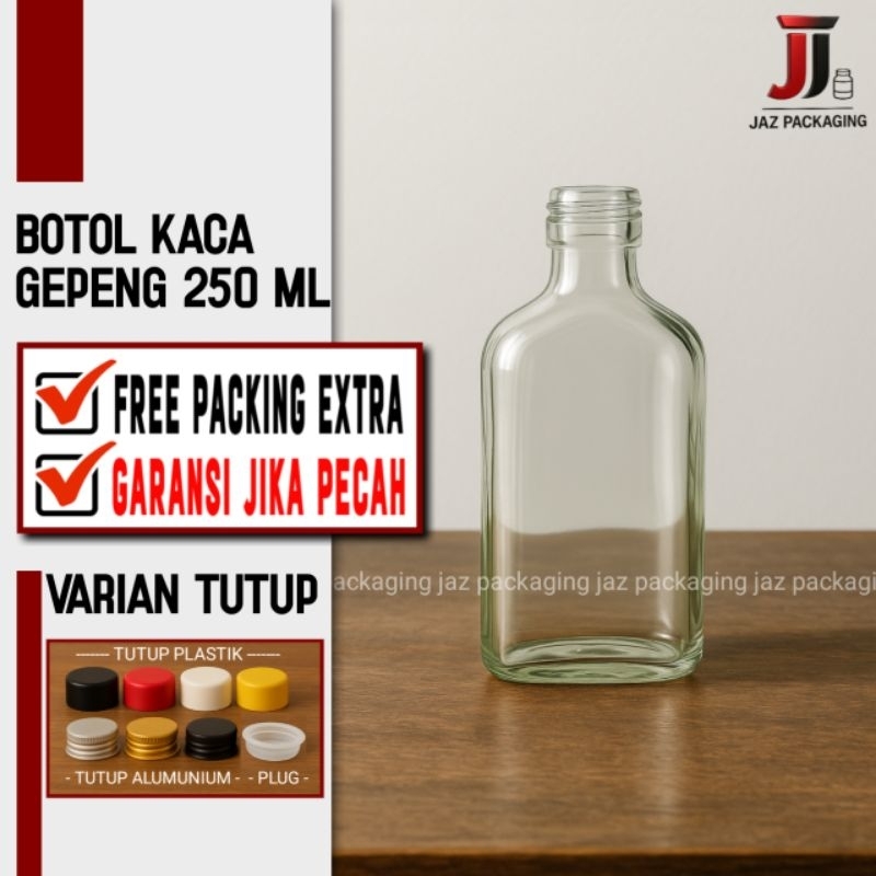 botol kaca gepeng 250ml / botol kaca 250ml / botol madu 250ml