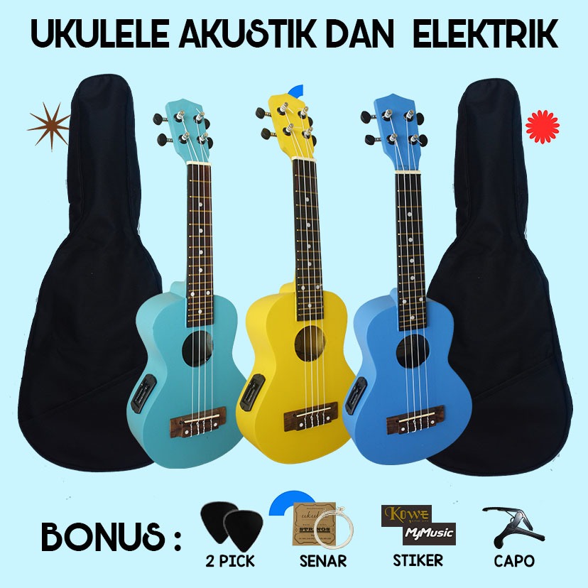 Ukulele MymCa Original Akustik Elektrik Ukuran 23 Inch