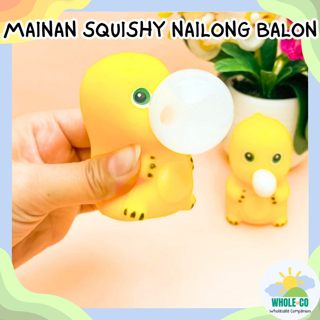 Mainan Squishy Nailong Dino Balon Premium Dinosaurus Gemoy Kuning Tiup Permen Karet Lucu Unik Imut T