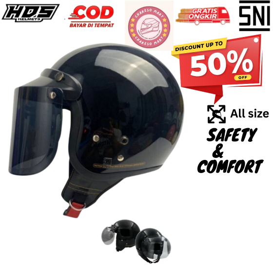 Helm Bogo Dewasa SNI Full Leher Polos Wanita Pria Carglos Black Gloss