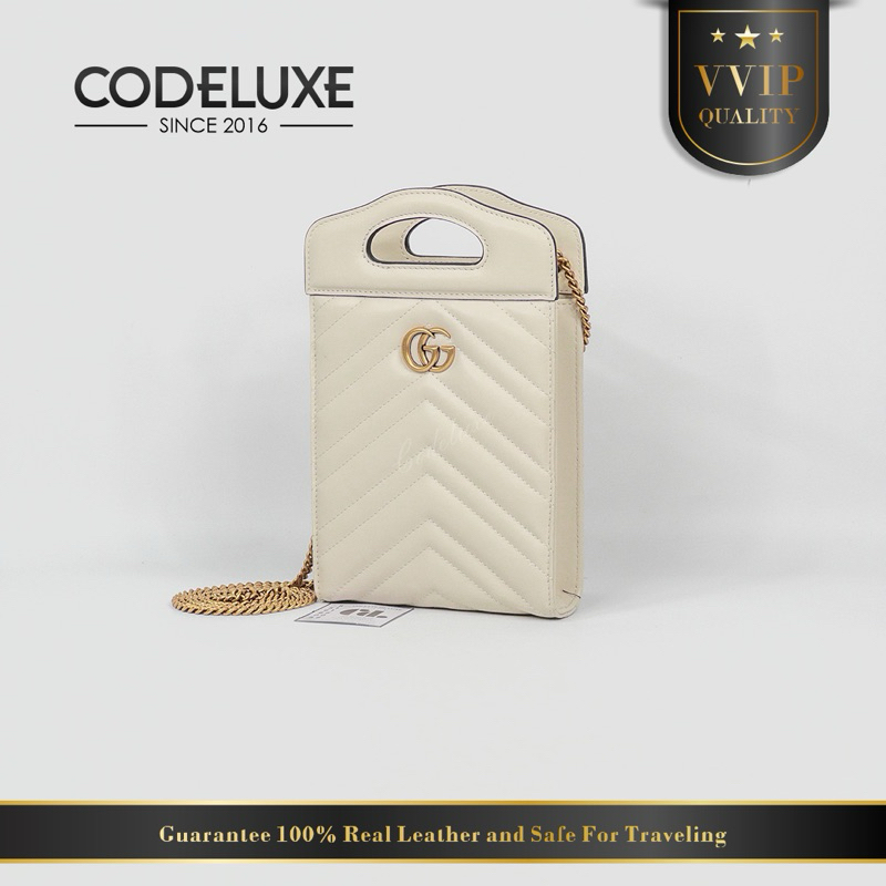 GG Marmont Mini Top Handle Totebag White GHW