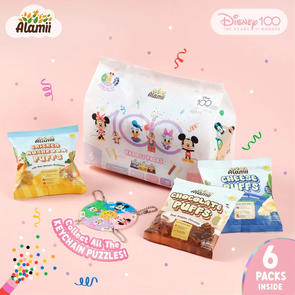 

Disney 100 x Alamii Puffs Variety Pack (Bonus! Collectible Key Chain Puzzle) - Limited Edition TERBARU