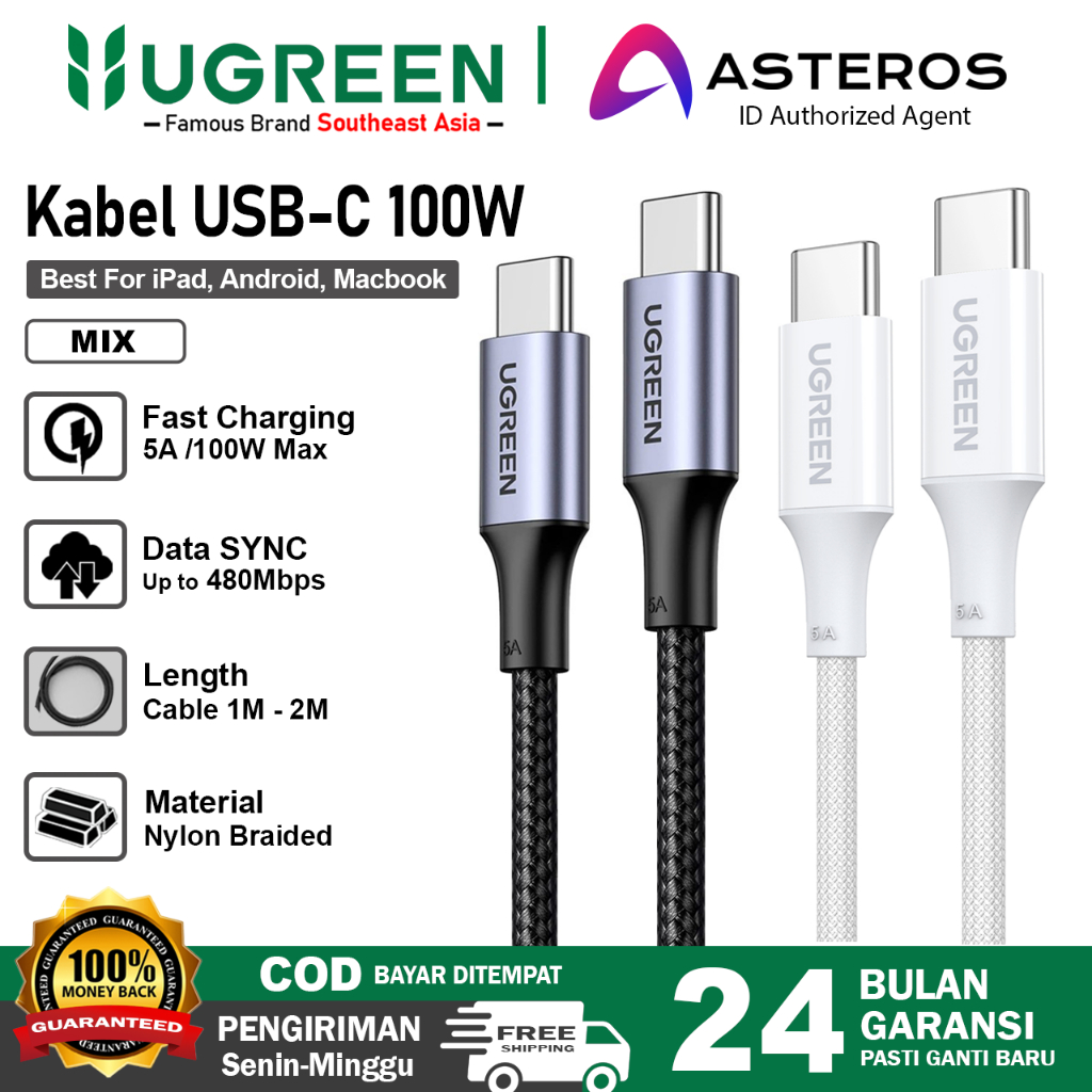 Kabel Data UGREEN USB Type C To Type C PD 5A 100W Fast Charging