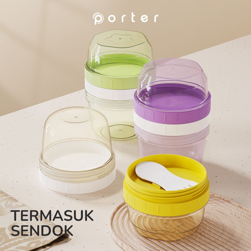 PORTER 2 Ways Container | 2 in 1 Yogurt Cup | 2 IN 1 Food Container | Tempat penyimpanan makanan / S