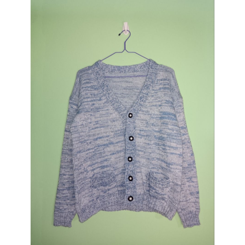 Sweater Rajut Wanita Warna Biru & Putih | Luaran Rajut Wanita | Cardigan Rajut | Outer Cantik | Prel