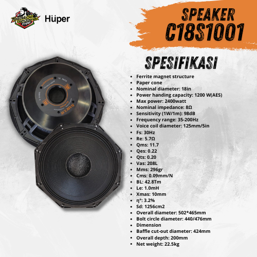Huper Barclay Speaker Subwoofer C18S1001