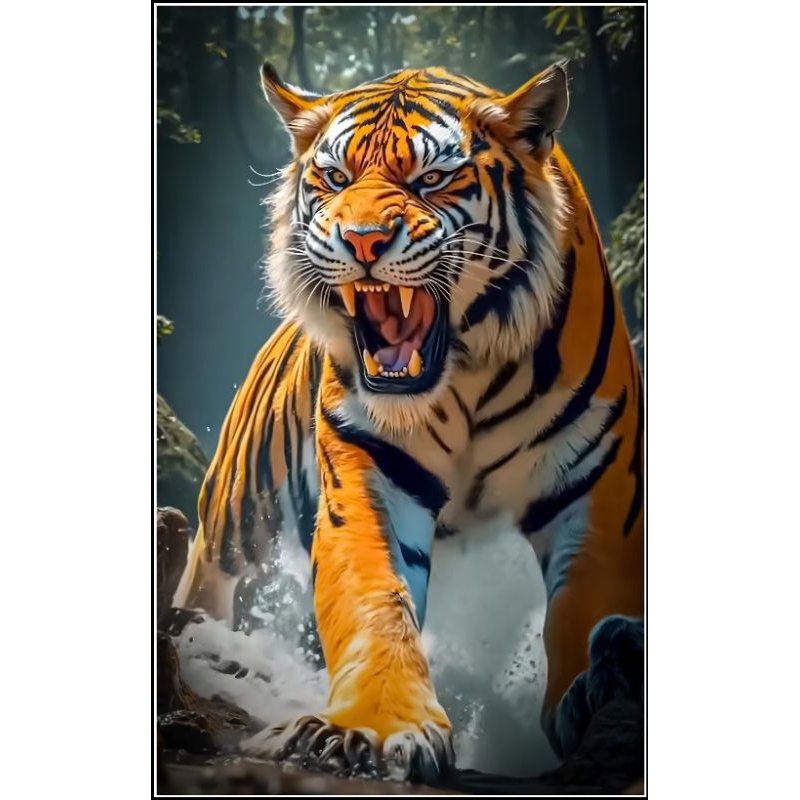 Hiasan dinding Lukisan cetak poster Harimau menerkam dekorasi rumah ruangan tamu kamar tidur pajanga