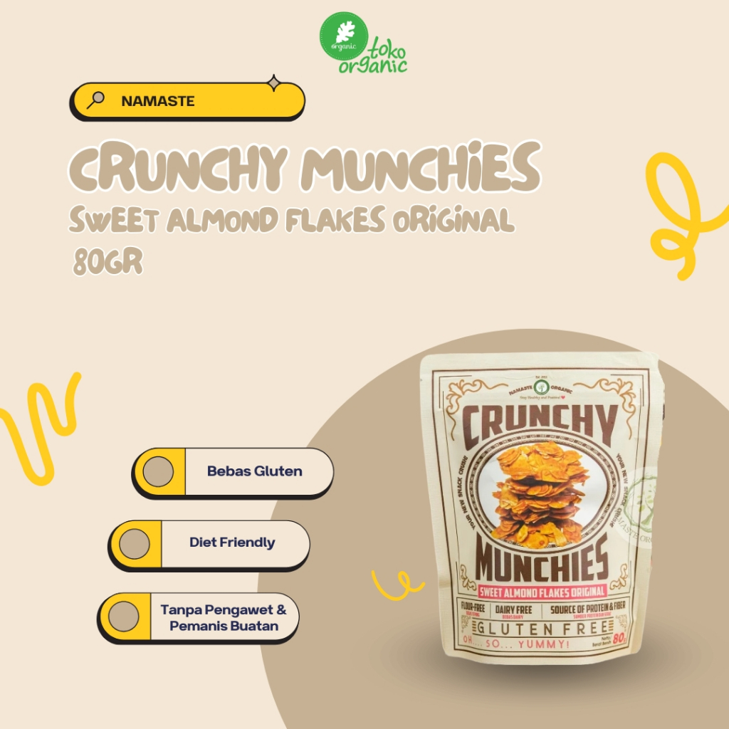 

Namaste Crunchy Munchies Sweet Almond Flakes (80gr) | Camilan dari Almond, Camilan Tanpa Tepung, Diet Friendly