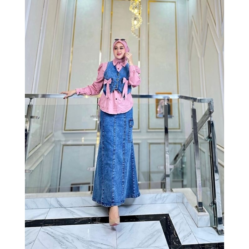 SETELAN ROK JEANS RANIA ELLA TRENDY