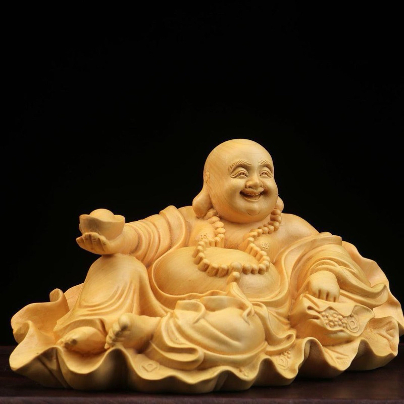 RKF32-02 Pajangan Aksesoris Buddha Maitreya Cypress Wood