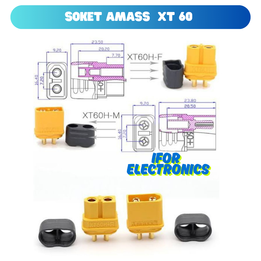 SOKET AMASS KONEKTOR XT60 XT60H MALE FEMALE 60A ORIGINAL AMASS SAMBUNGAN KABEL BATERAI