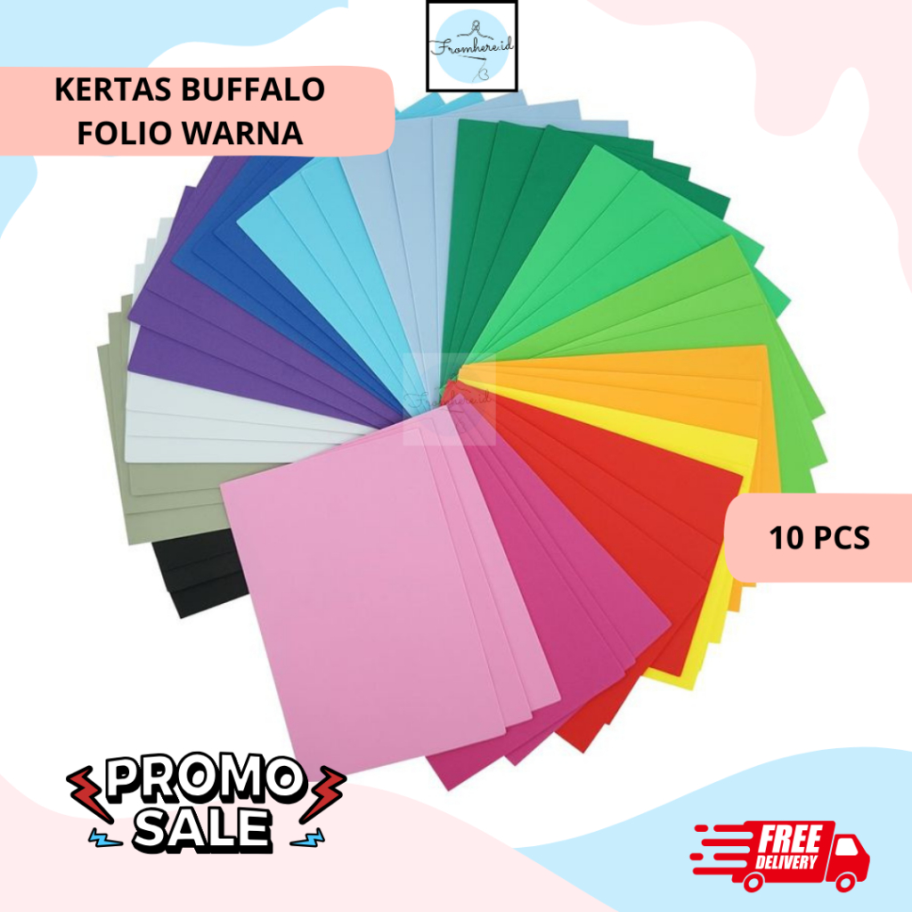 

KERTAS BUFALO WARNA POLOS FOLIO / KERTAS COVER UKURAN F4 / KERTAS WARNA TEBAL 10 LEMBAR TERMURAH