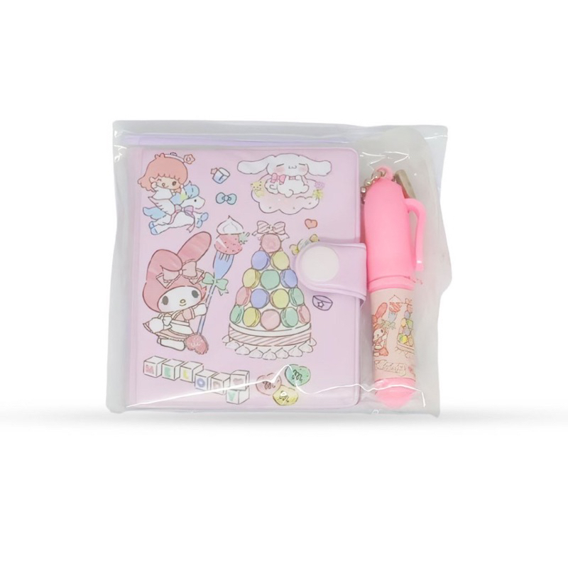 

Buku Diary Kancing Sanrio / Cute Mini Note Book 2 in 1 / Set Memo Diary Motif Sanrio / Mini Klip Note Book and Pen