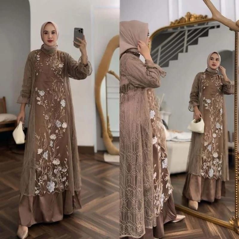 (Ada Jumbo) Batik Couple Gamis Brokat Terbaru Couple Kondangan Couple Tunangan Modern Jumbo,Dress