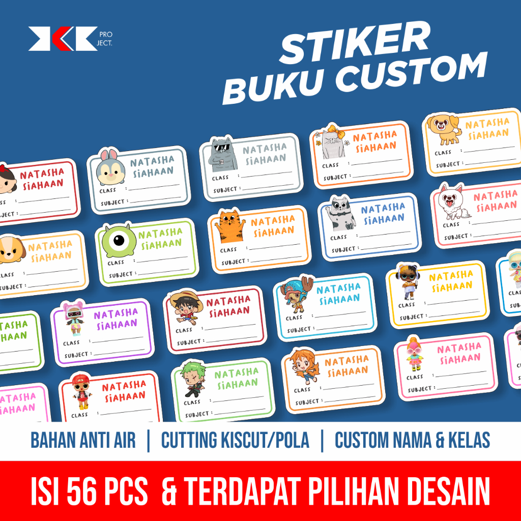 

56 PCS STIKER NAMA BUKU SEKOLAH / LABEL STICKER CUSTOM BUKU ANAK / PELAJARAN